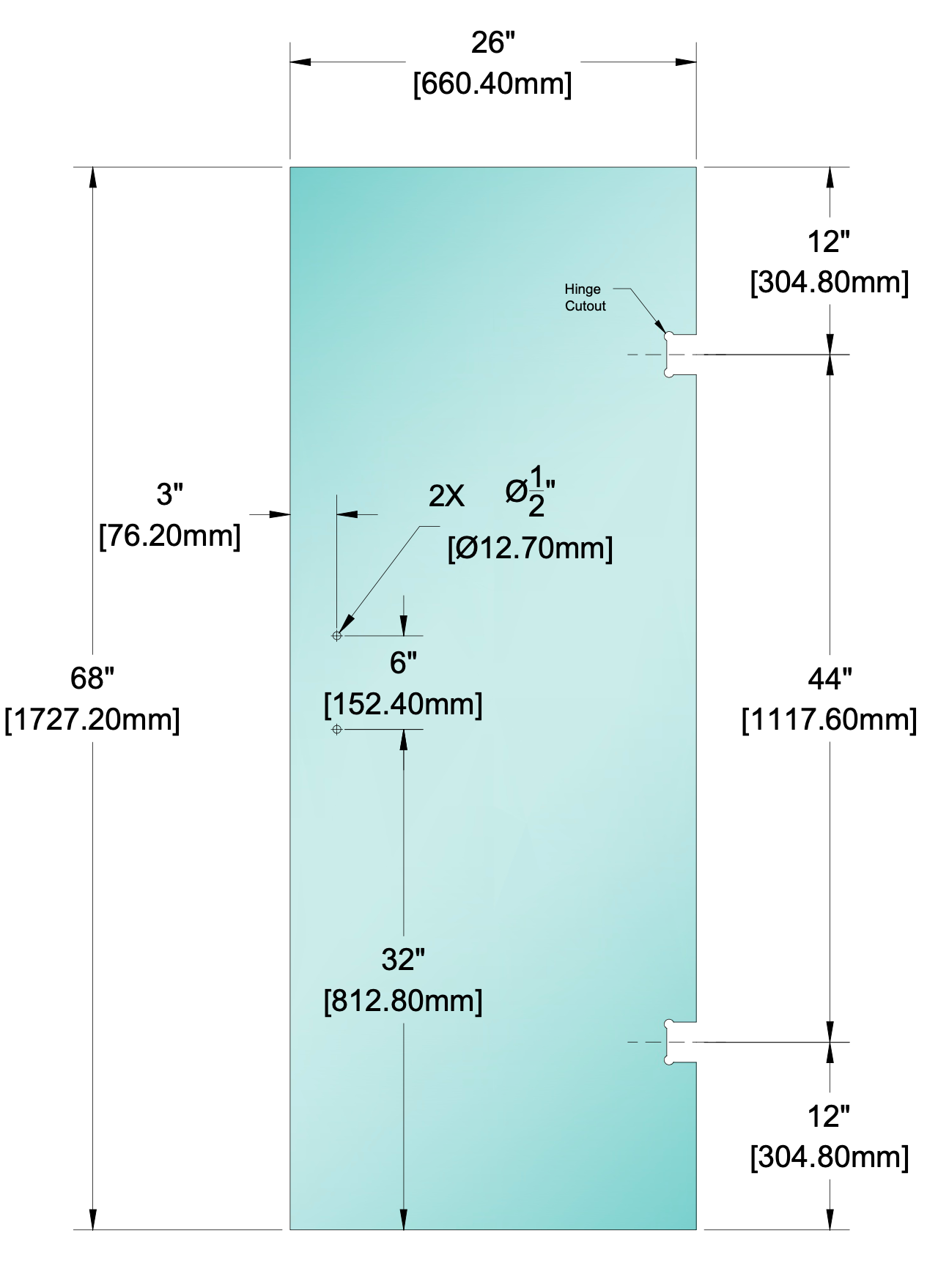 26" WIDTH - 2 HOLES - SHOWER STOCK DOOR