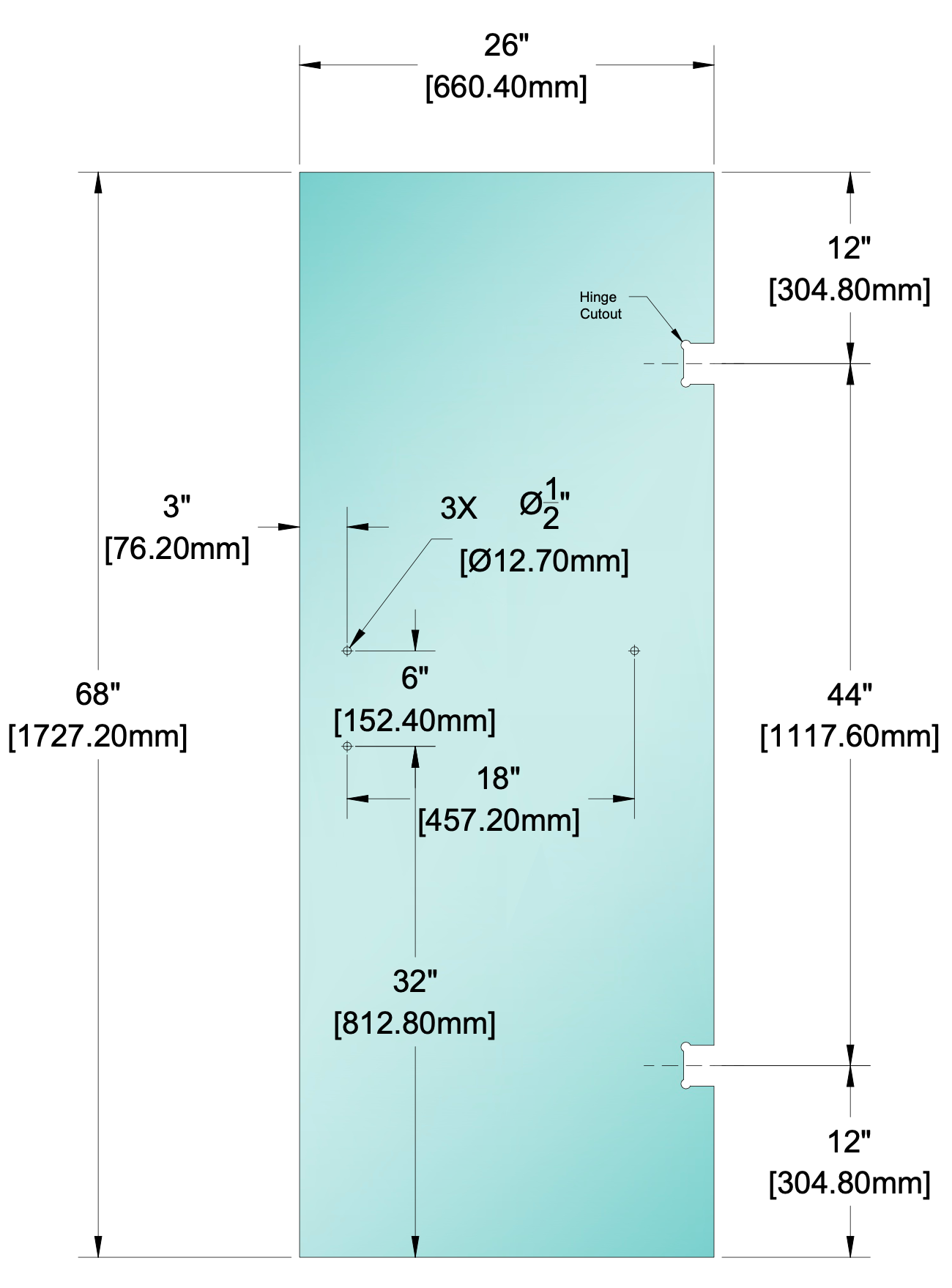 26" WIDTH - 3 HOLES - SHOWER STOCK DOOR