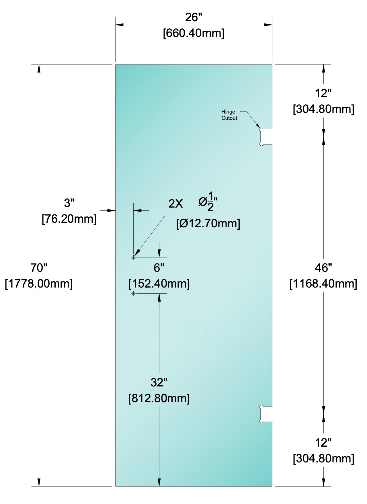 Shower Stock Glass - 6" x 6" Handle (Size: 26")