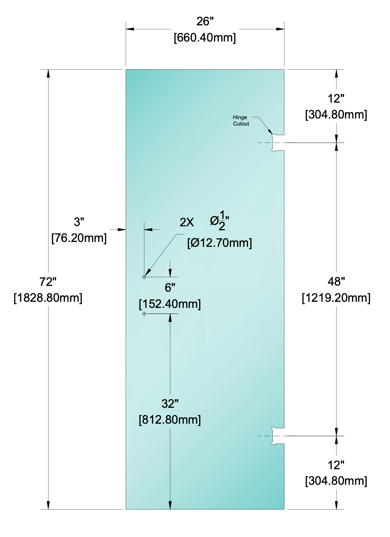 Shower Stock Glass - 6" x 6" Handle (Size: 26")
