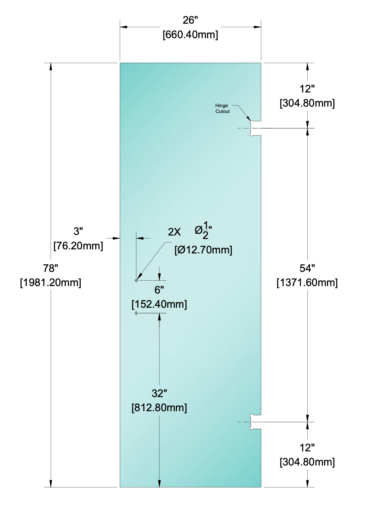 Shower Stock Glass - 6" x 6" Handle (Size: 26")