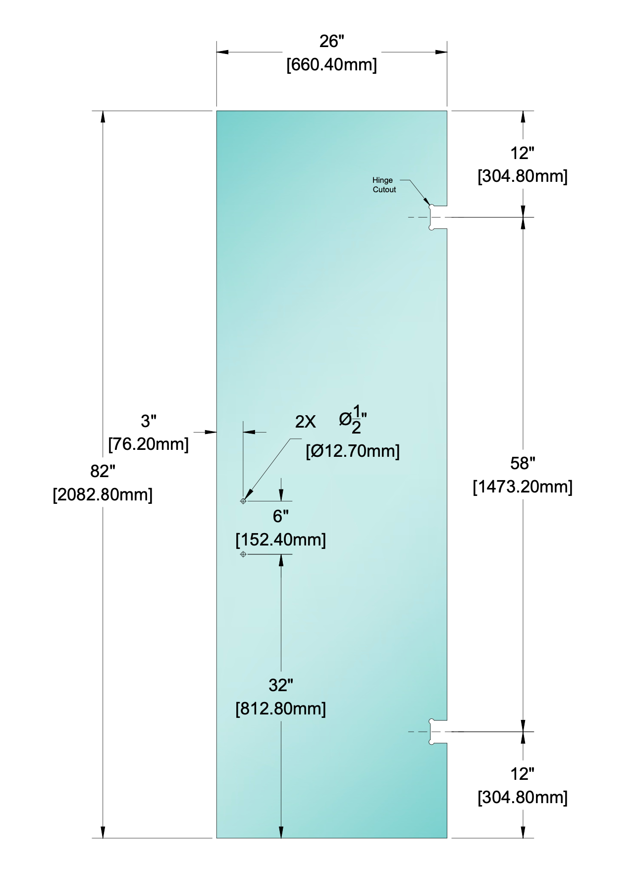 Shower Stock Glass - 6" x 6" Handle (Size: 26")