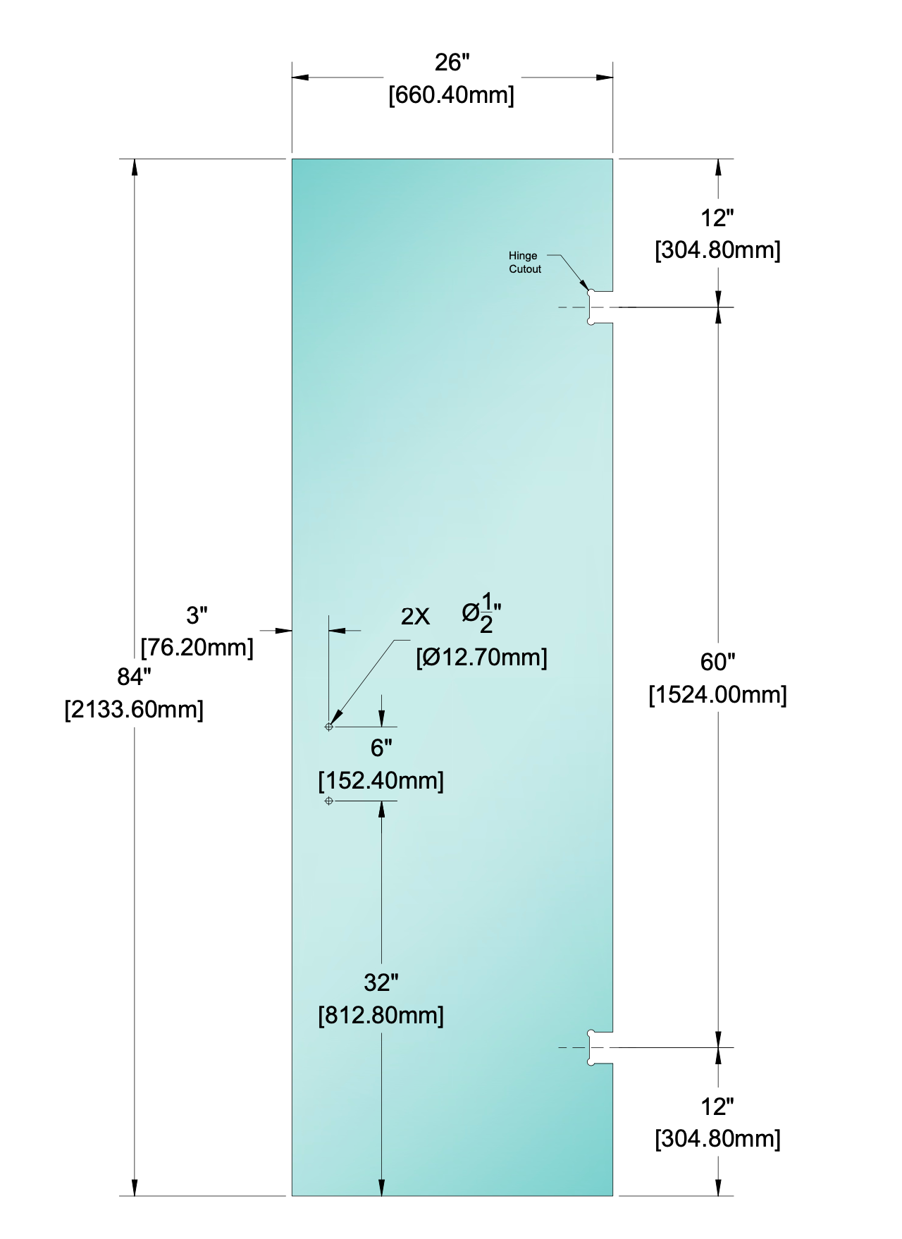 Shower Stock Glass - 6" x 6" Handle (Size: 26")