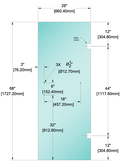 Shower Stock Glass - 6" x 18" Handle (Size: 26")