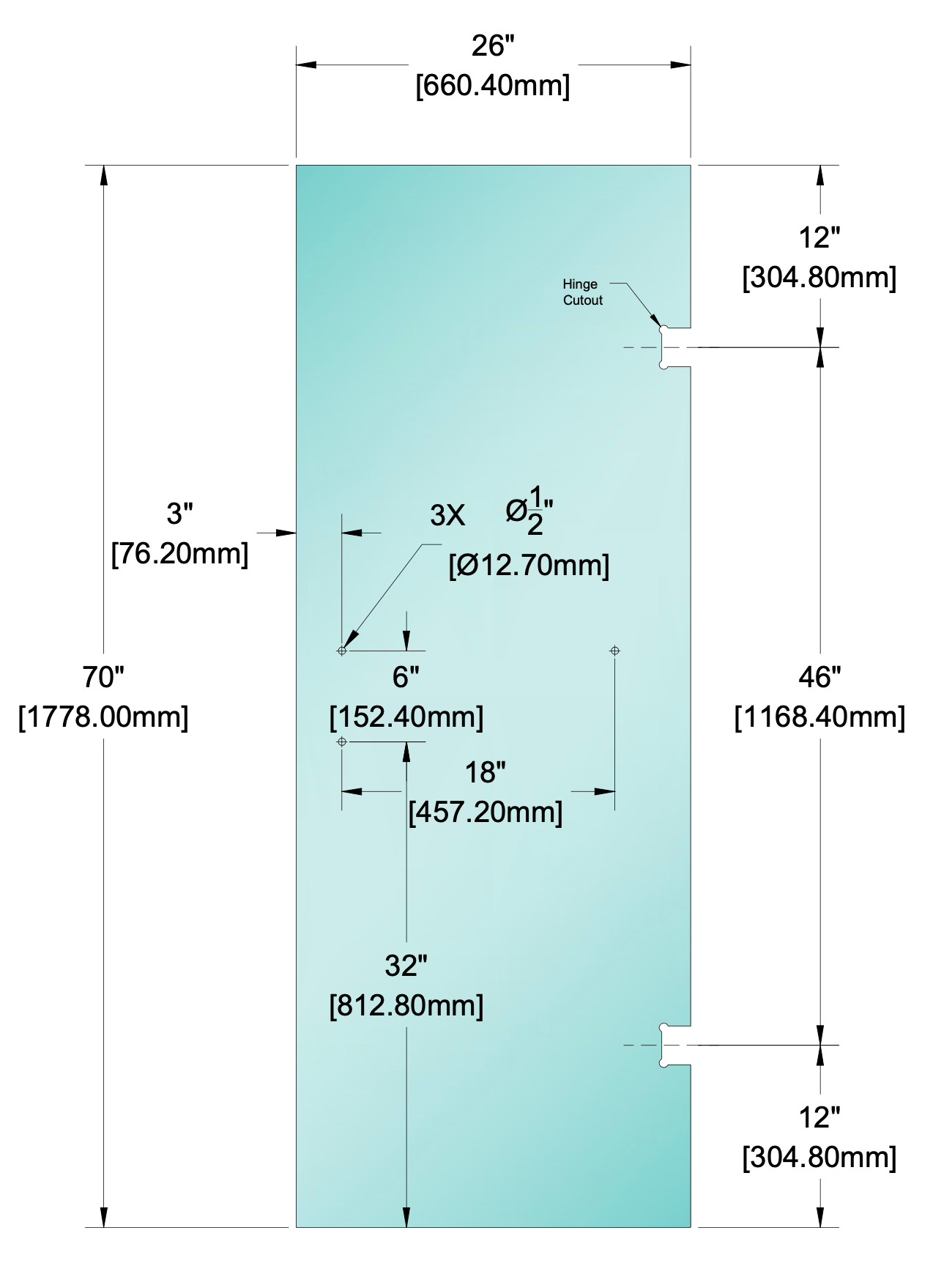 Shower Stock Glass - 6" x 18" Handle (Size: 26")