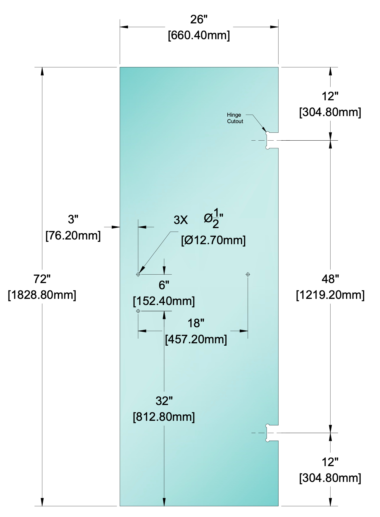 Shower Stock Glass - 6" x 18" Handle (Size: 26")