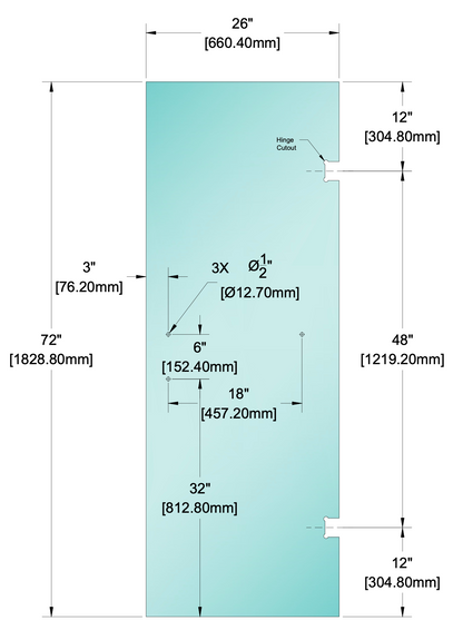 Shower Stock Glass - 6" x 18" Handle (Size: 26")