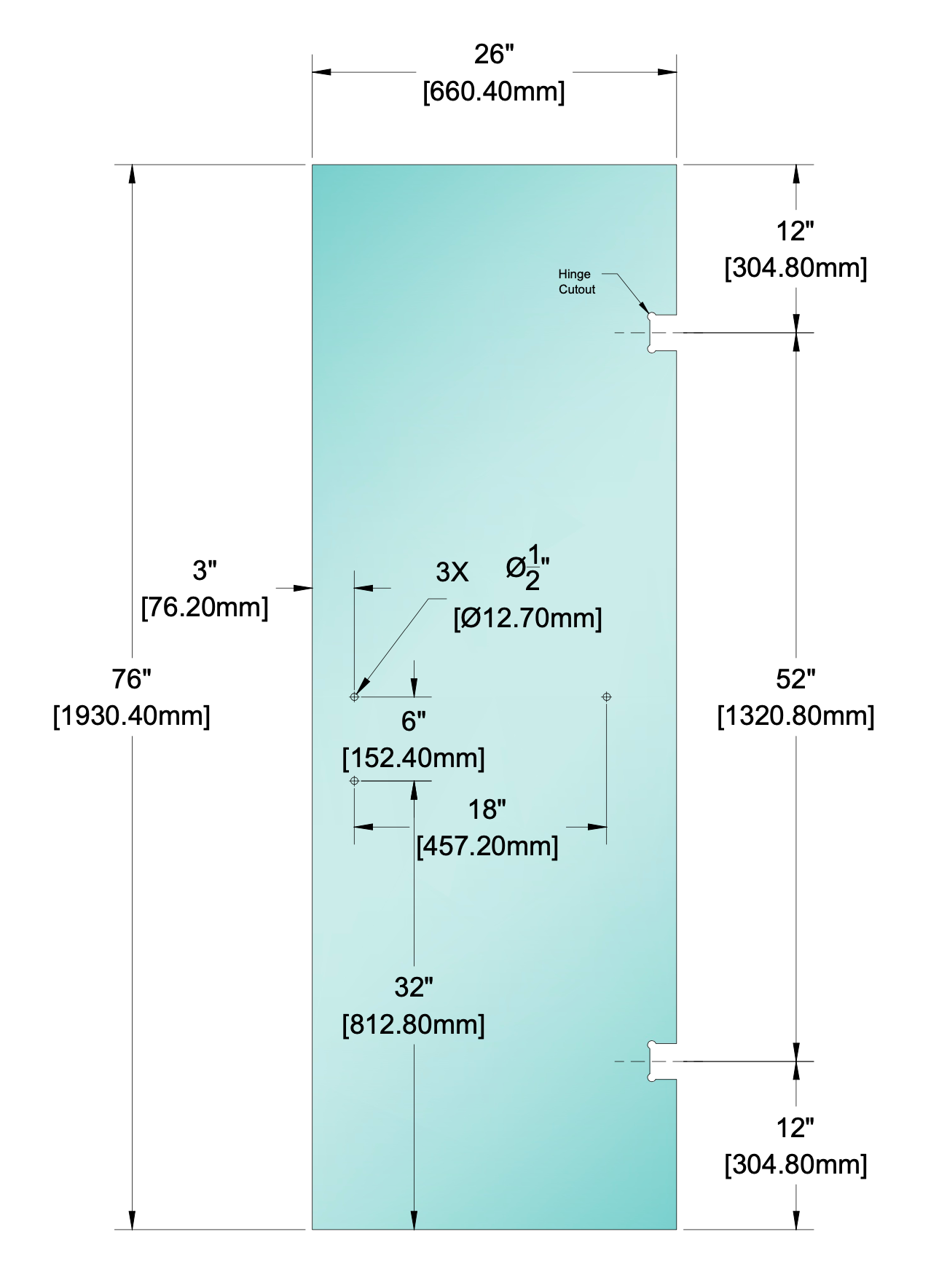 Shower Stock Glass - 6" x 18" Handle (Size: 26")