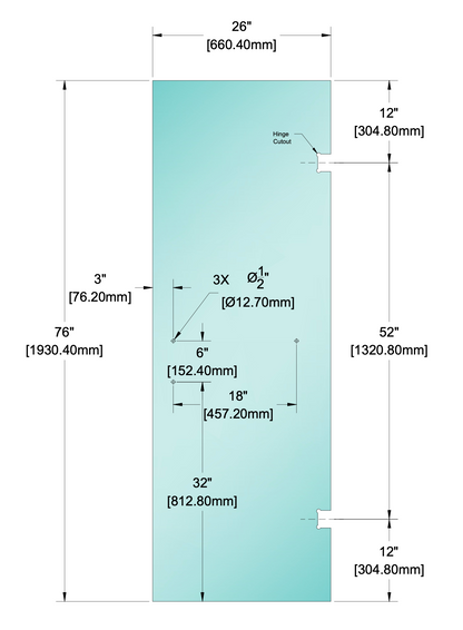 Shower Stock Glass - 6" x 18" Handle (Size: 26")