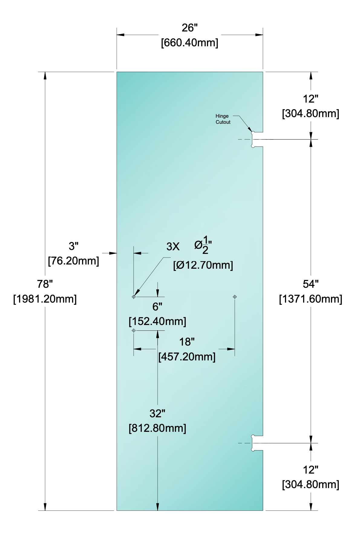 Shower Stock Glass - 6" x 18" Handle (Size: 26")