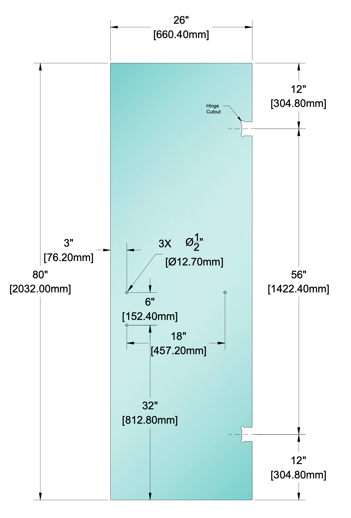 Shower Stock Glass - 6" x 18" Handle (Size: 26")