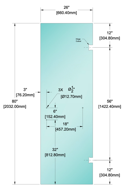Shower Stock Glass - 6" x 18" Handle (Size: 26")
