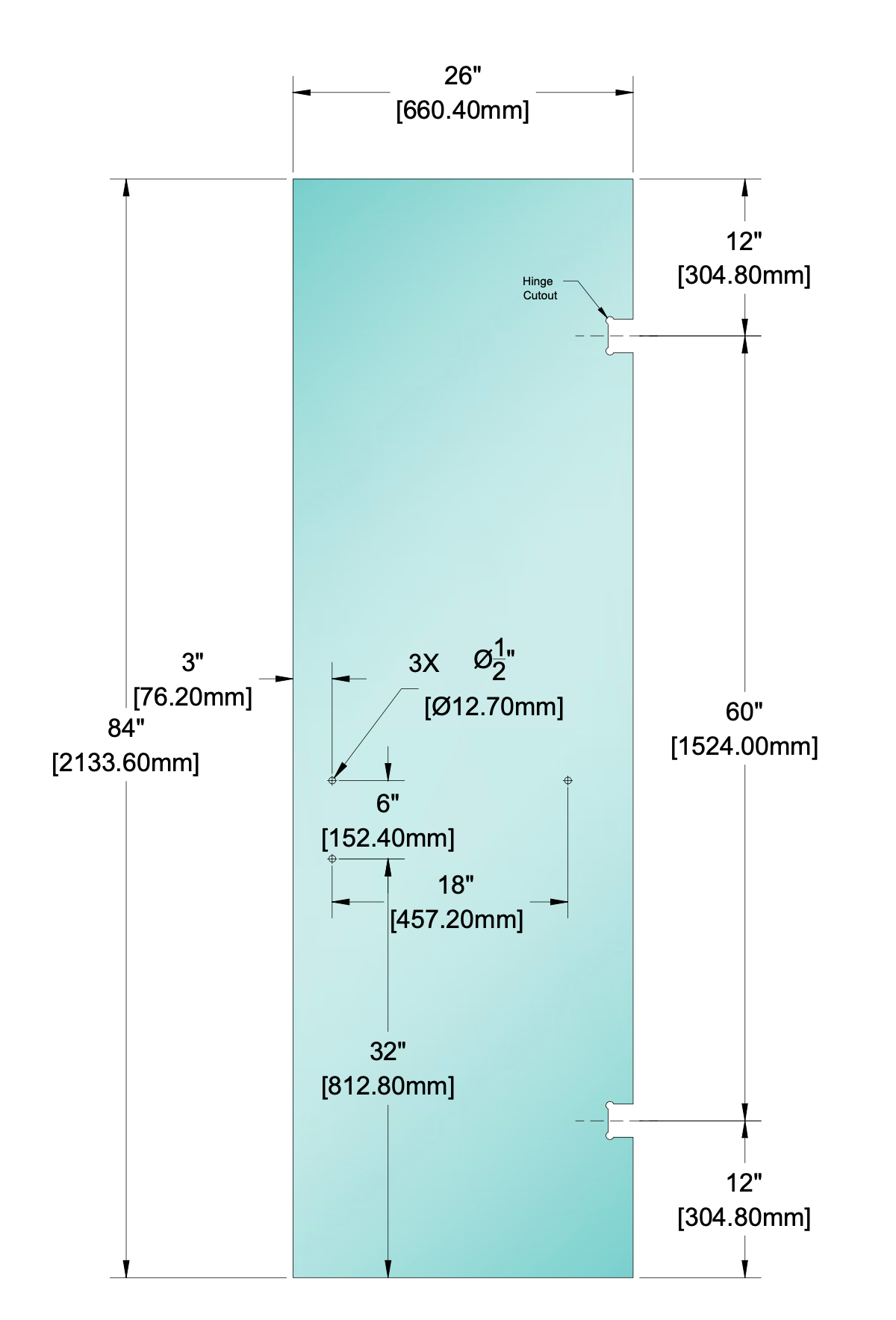 Shower Stock Glass - 6" x 18" Handle (Size: 26")