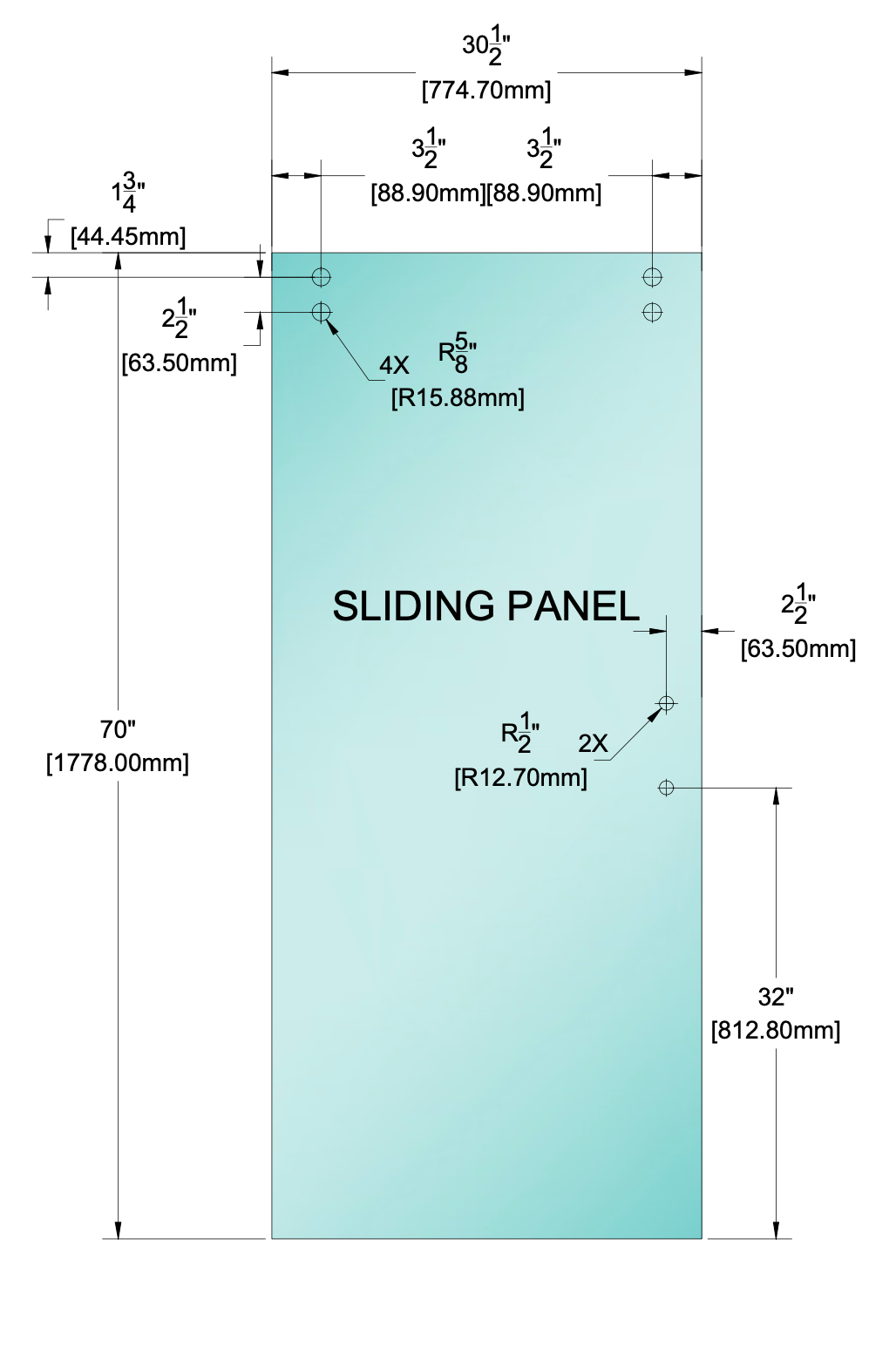 Shower Stock Glass - 30-1/2" X 70" - 2 Hole - Sliding Panel
