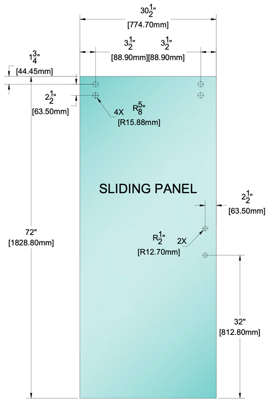 Shower Stock Glass - 30-1/2" X 72" - 2 Hole - Sliding Panel