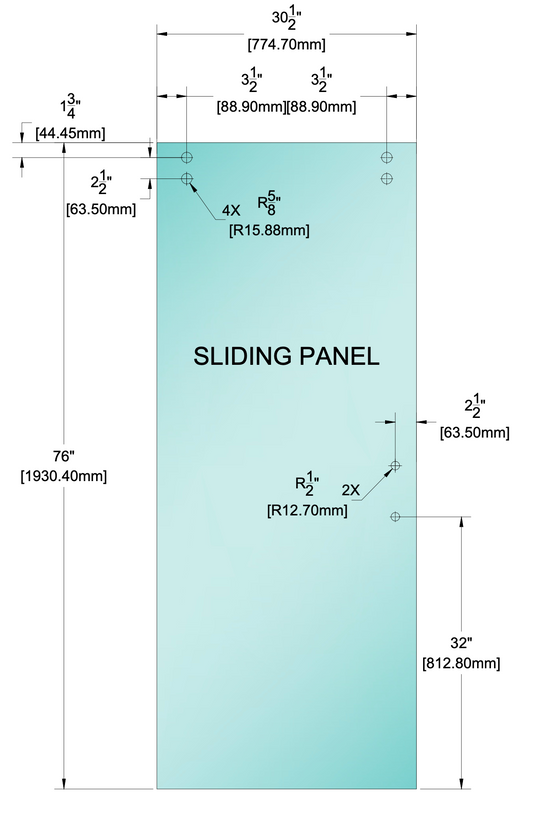 Shower Stock Glass - 30-1/2" X 76" - 2 Hole - Sliding Panel