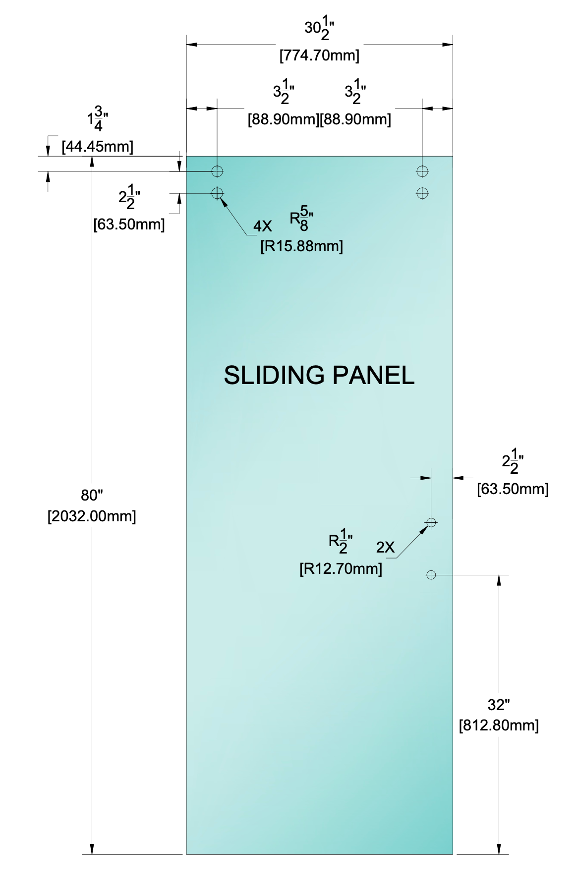 Shower Stock Glass - 30-1/2" X 80" - 2 Hole - Sliding Panel