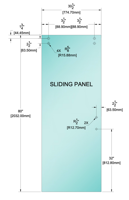 Shower Stock Glass - 30-1/2" X 80" - 2 Hole - Sliding Panel