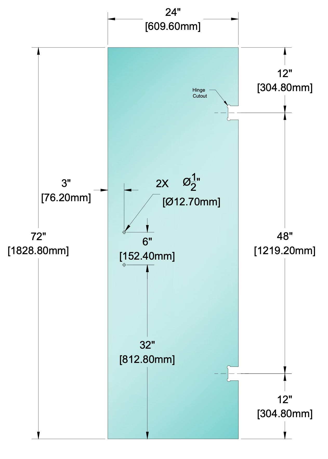 Shower Stock Glass - Stock Door 6" x 6" Handle (Size: 24")