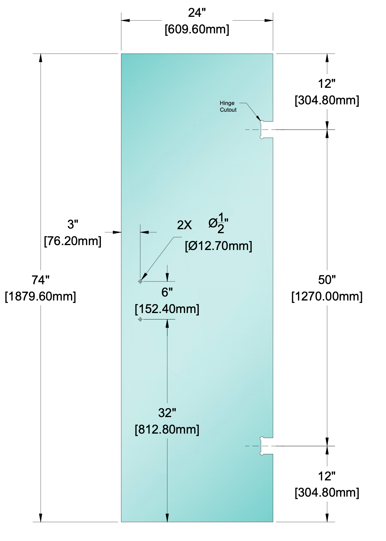 Shower Stock Glass - Stock Door 6" x 6" Handle (Size: 24")