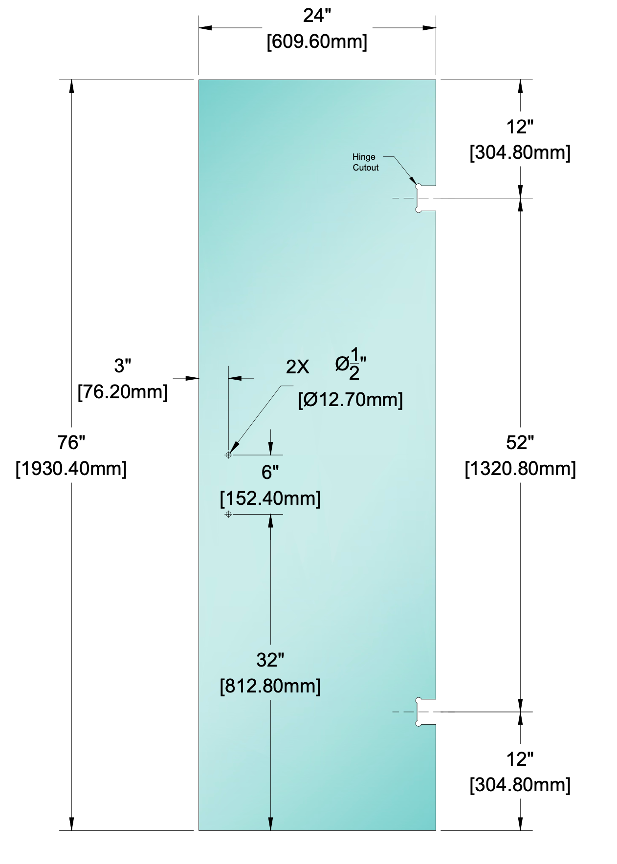 Shower Stock Glass - Stock Door 6" x 6" Handle (Size: 24")