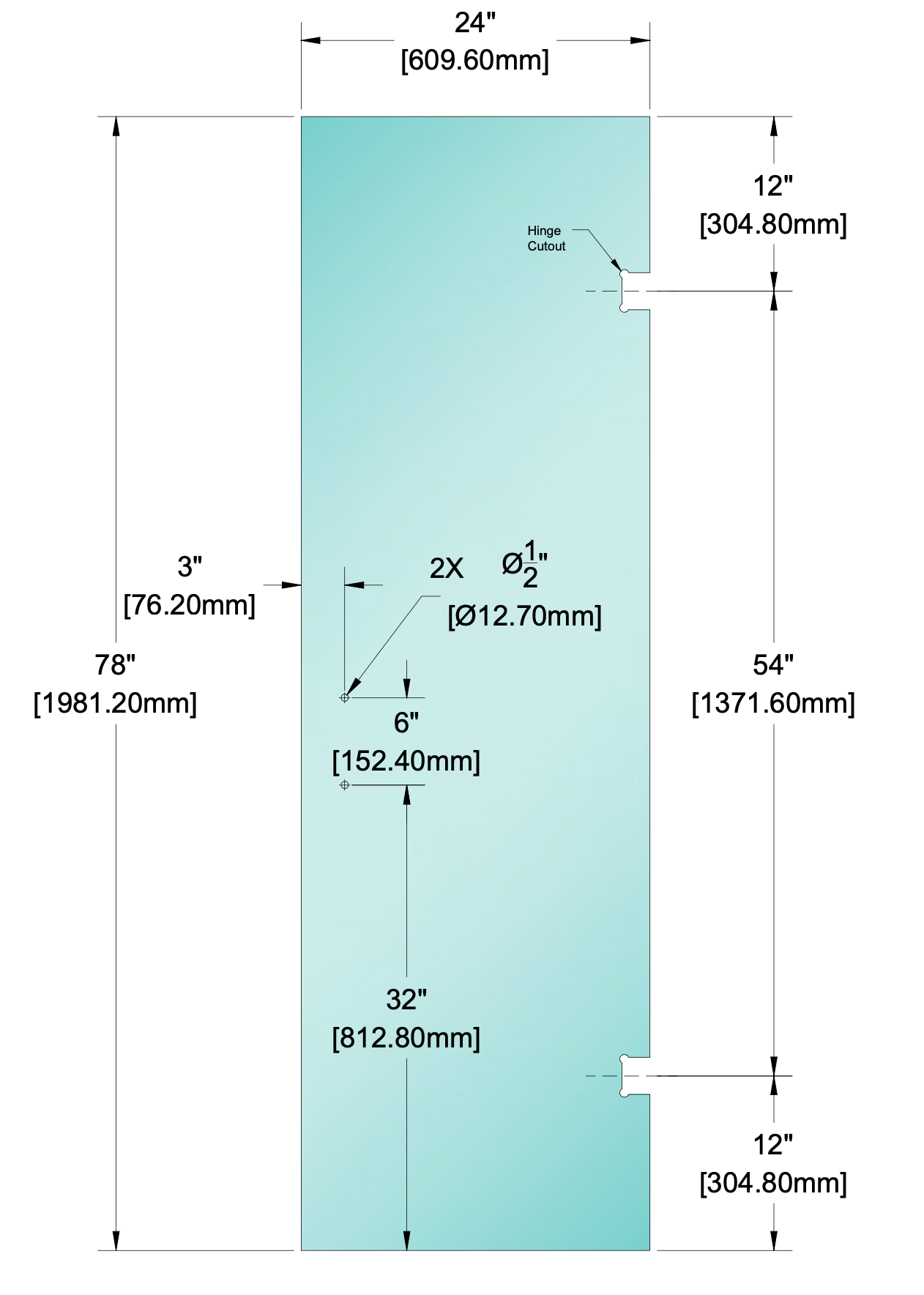 Shower Stock Glass - Stock Door 6" x 6" Handle (Size: 24")