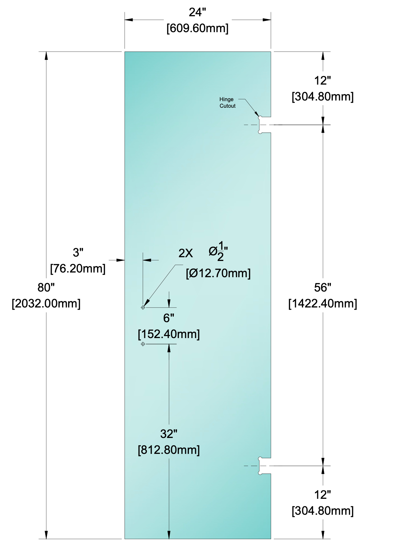 Shower Stock Glass - Stock Door 6" x 6" Handle (Size: 24")