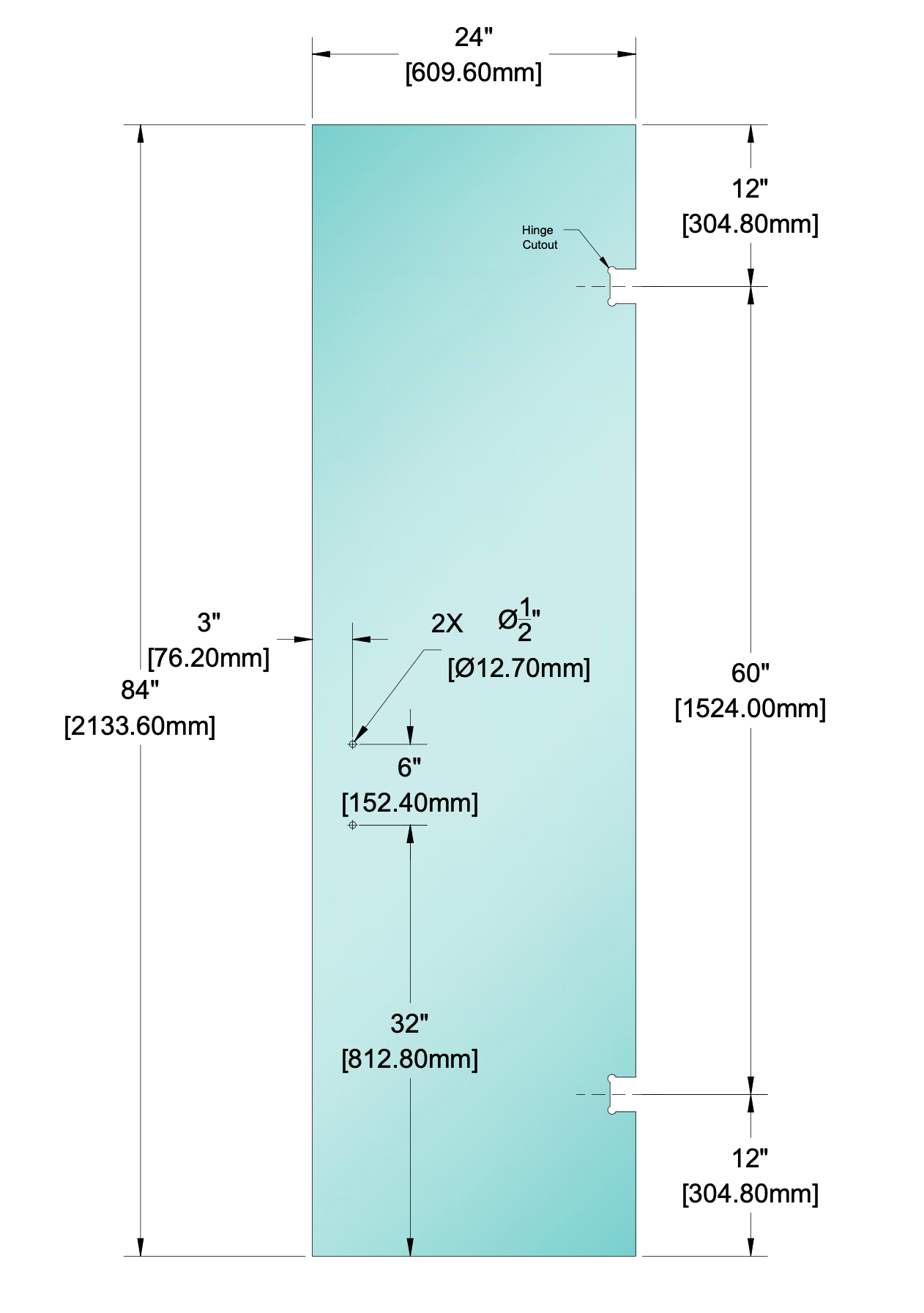 Shower Stock Glass - Stock Door 6" x 6" Handle (Size: 24")
