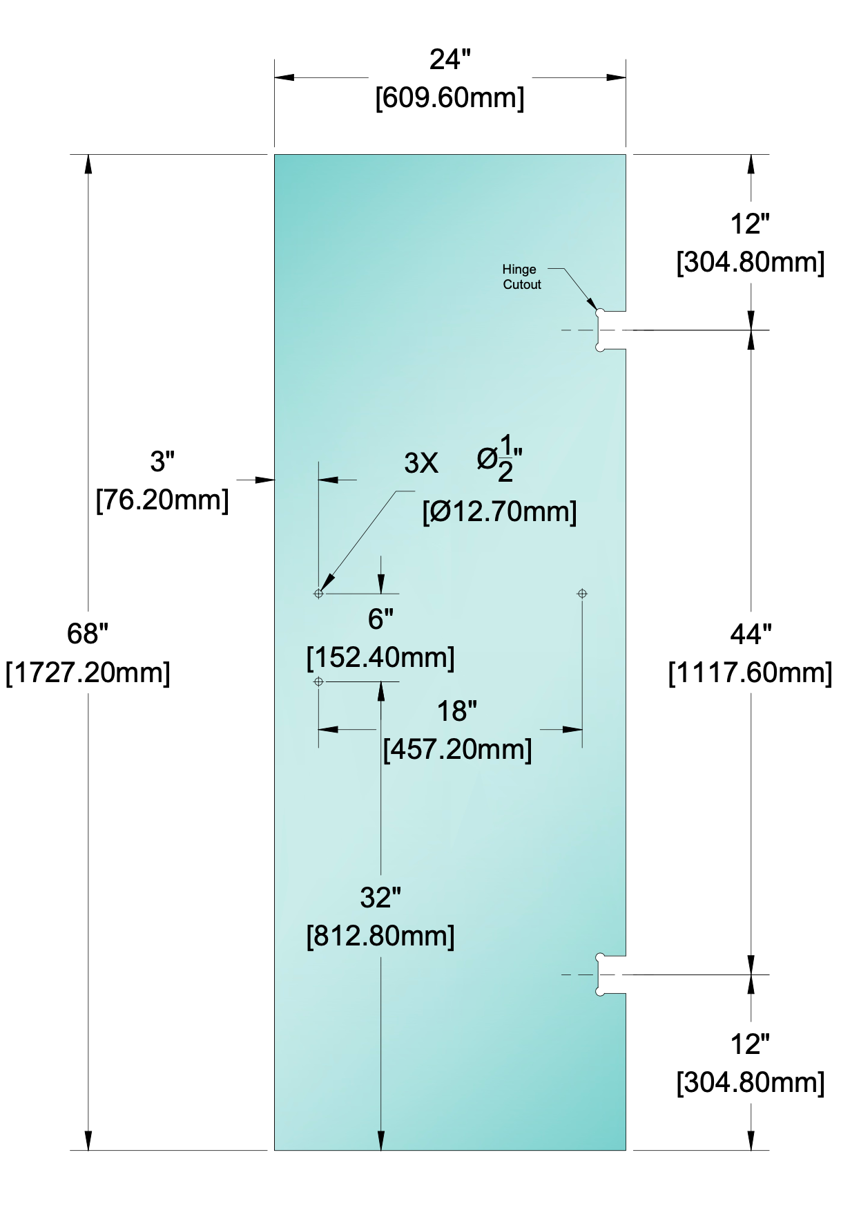 Shower Stock Glass - 6" x 18" Handle (Size: 24")