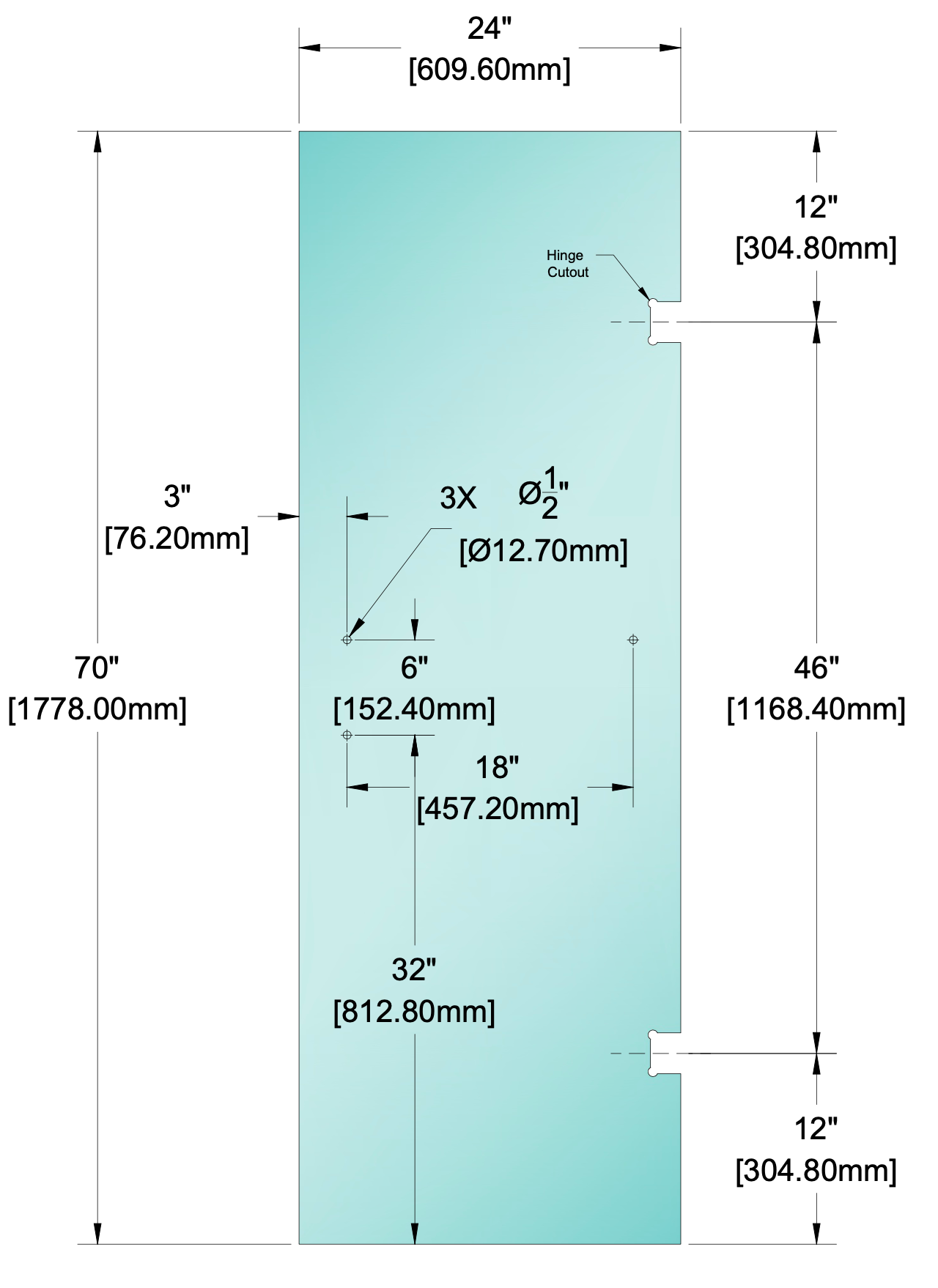 Shower Stock Glass - 6" x 18" Handle (Size: 24")