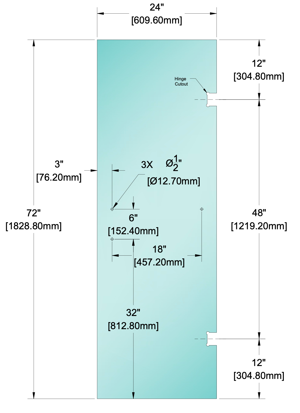Shower Stock Glass - 6" x 18" Handle (Size: 24")