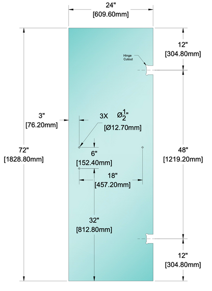 Shower Stock Glass - 6" x 18" Handle (Size: 24")
