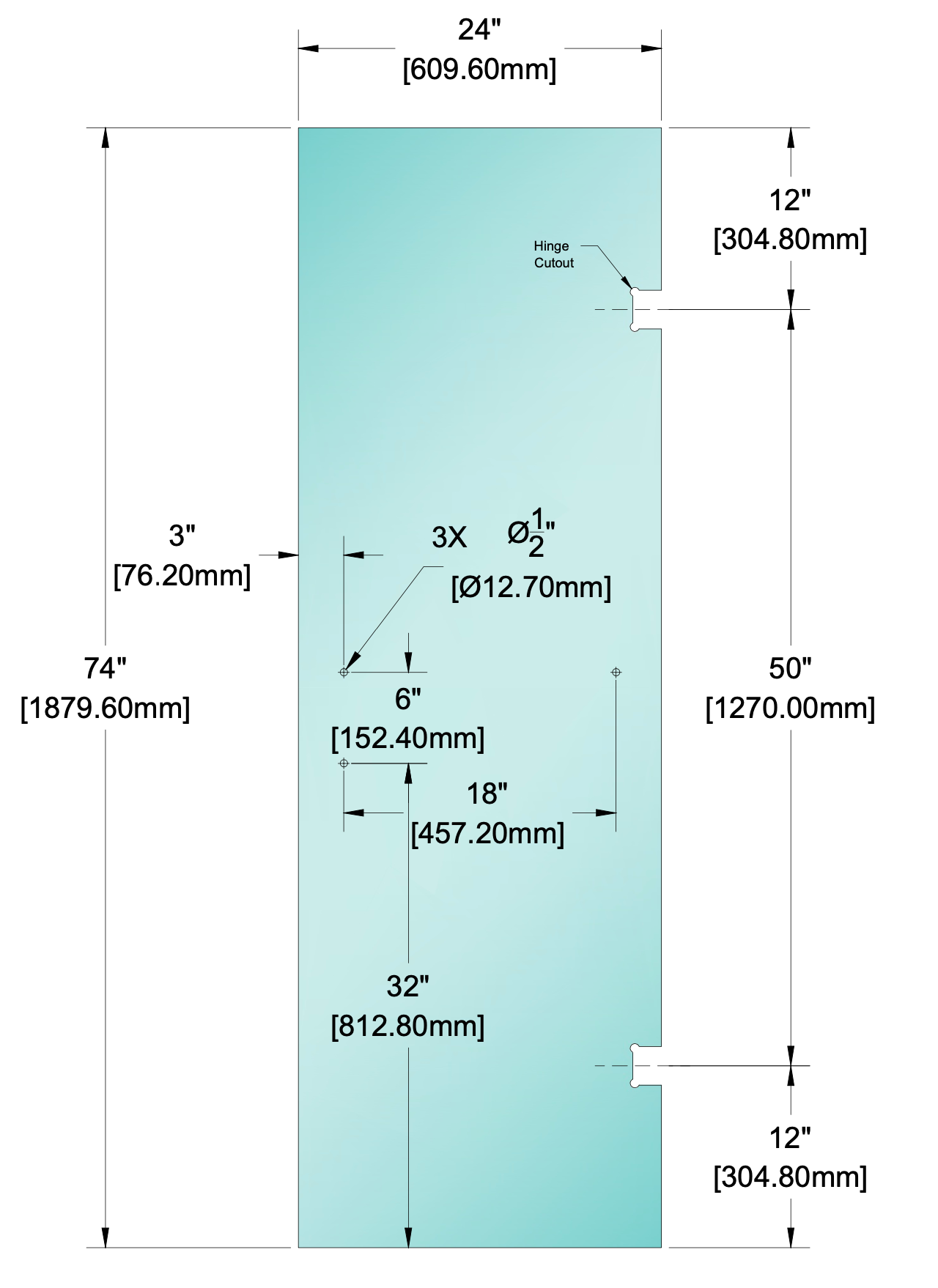 Shower Stock Glass - 6" x 18" Handle (Size: 24")