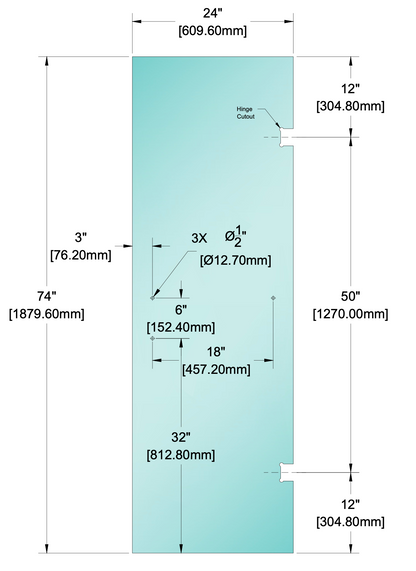Shower Stock Glass - 6" x 18" Handle (Size: 24")