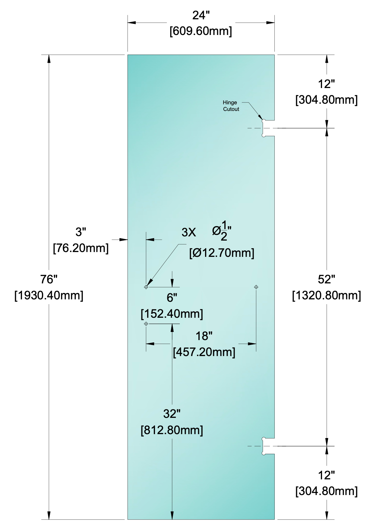 Shower Stock Glass - 6" x 18" Handle (Size: 24")