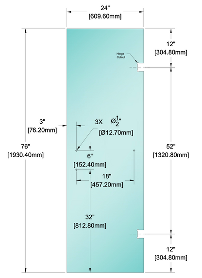 Shower Stock Glass - 6" x 18" Handle (Size: 24")