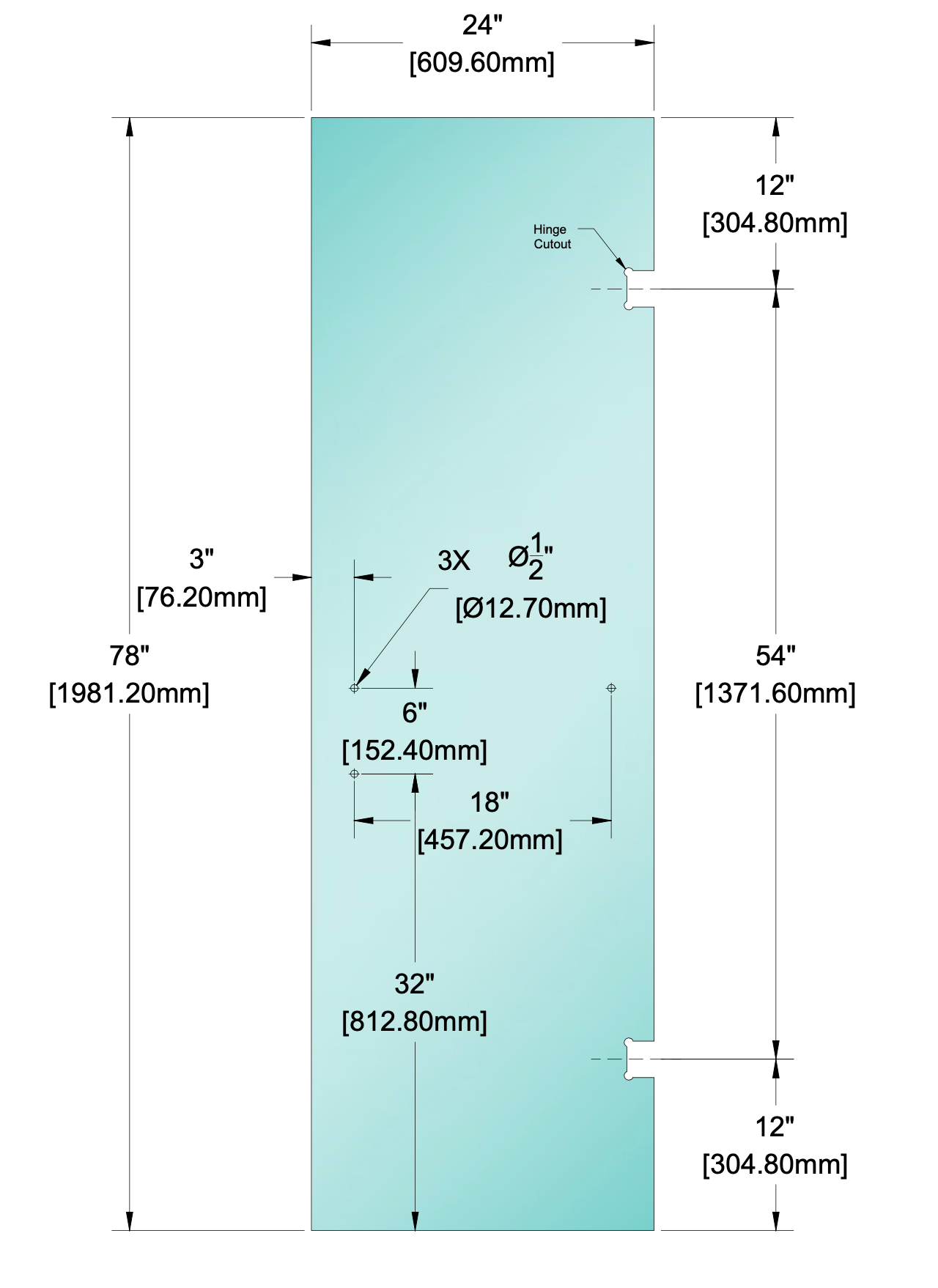 Shower Stock Glass - 6" x 18" Handle (Size: 24")