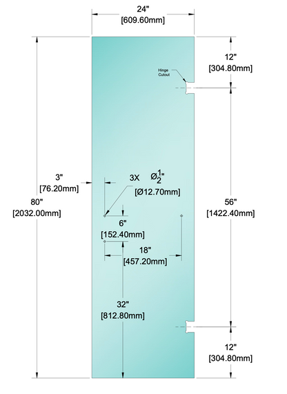 Shower Stock Glass - 6" x 18" Handle (Size: 24")