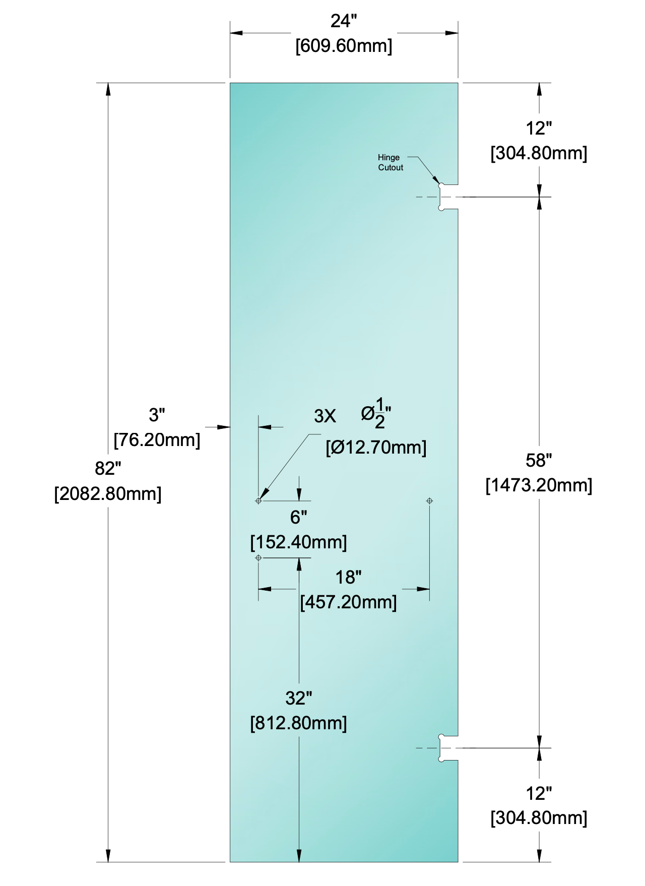 Shower Stock Glass - 6" x 18" Handle (Size: 24")