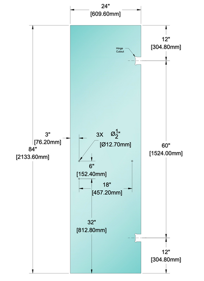 Shower Stock Glass - 6" x 18" Handle (Size: 24")